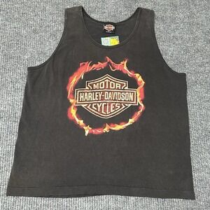 Men's Vintage 1998 Harley Davidson Flames Texarkana,Tx Tank Top‎ Sz.Large Biker